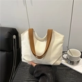 Minimalistische Tote-Tasche aus Canvas in Off-White mit braunen Webtragegurten - Weiß und Braun