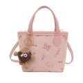 Pink PU leather bucket bag with cartoon prints and a cute plush doll charm - With Charm / Pink