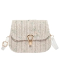 Sac à bandoulière en paille avec broderie florale et fermoir tournant goutte d'or - Blanc