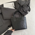 Mini black bucket bag with embossed butterfly and teddy bear patterns in PU leather - No Pendant / Black
