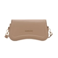 Borsa a tracolla beige minimalista con fondo curvo e dettaglio testo alla moda - Cachi