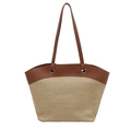 French vintage straw tote bag with brown leather trim for summer beach vacations - Large / Khaki Brown
