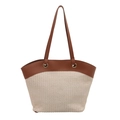 Chic woven tote bag in beige and brown leather trim for summer beach style - Large / Beige Brown
