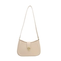 Minimalist cream leather hobo shoulder bag with a gold interlocking ring buckle - White