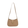 French style khaki underarm bag with gold ring buckle and smooth faux leather finish - Khaki