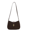 Dark brown matte leather saddle bag with gold horseshoe buckle and shoulder strap - Brown