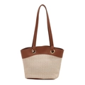 Handwoven straw tote bag with brown leather handles for summer beach and daily commute - Small / Beige Brown