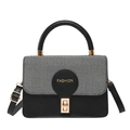 Fashionable black and grey crossbody handbag with gold twist lock and adjustable strap - Black