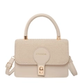 Sac à main carré rétro beige crème avec rabat texturé et fermoir doré tournant - Kaki