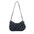 Sac croissant en denim à damier rétro avec bords effilochés et petit porte-monnaie - Bleu foncé