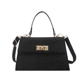 Sac à main Kelly noir scintillant avec fermoir doré et bandoulière amovible - Noir