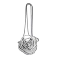 3D Silberne Rose Abendtasche mit metallischem Spiegeleffekt und langer Kettekette - Silber