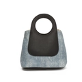 Contrast denim bucket bag with silver studs and black leather circular handles - Black