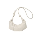 Chic beige pleated half-moon shoulder bag with decorative knot strap and minimalist design - White