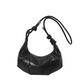 Chic black crescent moon shoulder bag featuring a unique knotted strap and smooth finish - Black