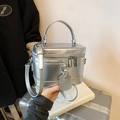 Zilveren metallic crossbody mini vierkante tas met handvat en afneembare riem voor dames - Zilver