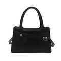 Classic black bow-knot square handbag with silver metal buckle and top handles - Black