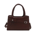 Dark brown minimalist crossbody bag with decorative bow and polished silver buckles - Brown