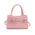 Petit sac carré rose pâle minimaliste avec nœud décoratif et bandoulière amovible - Rose