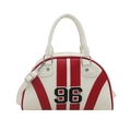 Retro-Sport-Bowlingtasche aus rot-weißem PU-Leder mit der Nummer 96 als Aufnäher - Weiß