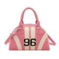 Rosa-weiße Boston Tasche mit 96-Patch, Racing-Stil Bowling Handtasche mit Schultergurt - Rosa