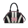 Retro Bowling-Tasche in Schwarz mit weißen Streifen und rosa Nummer 96 Aufnäher - Schwarz