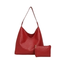Rote gewebte Hobo-Tragetasche und passendes Beutel-Set mit feiner Ledertexturierung - Tote Bag und Beutel / Rot