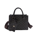 Brown monogram tote bag with matching coin purse and adjustable wide strap - Dark Coffee