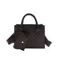 Retro brown tote bag with M-letter print featuring a wide strap and mini coin purse - Brown