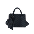 Mini black tote bag set with monogram M print and wide fabric shoulder strap - Black