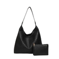 Schwarze gewebte Hobo Schultertasche und passende Clutch im minimalistischen Set - Tote Bag und Beutel / Schwarz