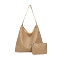 Hellbraune Hobo-Tasche mit Schlangenmuster-Textur im Set mit passender Tasche - Tote Bag und Beutel / Khaki