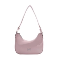 Pink patent leather hobo bag with silver bow accent and adjustable shoulder strap - Pink