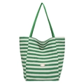 Borsa tote in tela a righe bianche e verdi con placca dorata fatta a mano su sfondo bianco - Senza Pendente / Verde
