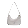 Chic off-white hobo bag for women with silver bow accent and minimalist moon shape - White