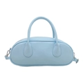 Minimalist light blue PU leather Boston bag with silver hardware and top handles - Blue