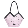 Rosa gesteppte Tragetasche mit schwarzen Schleifenmustern und V-förmiger Öffnung - Tote Bag / Rosa und Schwarz
