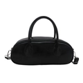 Borsa a mano Boston minimalista in pelle PU nera con manici e tracolla regolabile - Nero