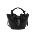 Fashionable black pleated bucket bag with knot handle and adjustable crossbody strap - Black