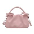 Pink pleated leather handbag with round knotted handle and crossbody shoulder strap rings - Pink