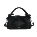 Minimalist black pleated handbag with knotted handle and adjustable shoulder strap - Black