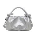 Silver metallic pleated cloud handbag with ring handle and detachable shoulder strap - Silver
