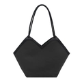 Minimalistische schwarze Tote Bag mit V-Öffnung und strukturierter Weboptik für Damen - Schwarz