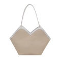 Minimalistische beige Web-Tasche mit weißen Lederriemen und markanter V-Öffnung - Weiß
