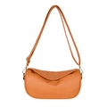 Vintage caramel brown crossbody dumpling bag in lychee pattern faux leather - Orange
