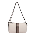 Chique beige cilindertas met retro geweven band en gestructureerd kunstleer - Wit