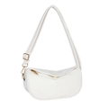 White minimalist PU leather hobo bag with adjustable strap and golden metal hardware - White