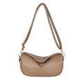 Minimalist brown dumpling crossbody bag in soft lychee grain leather for women - Khaki