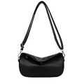 Borsa a mezzaluna nera in pelle con trama litchi e dettagli metallici dorati - Nero