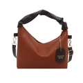 Caramel brown pleated crossbody bag with top handle and dark brown contrast details - Brown